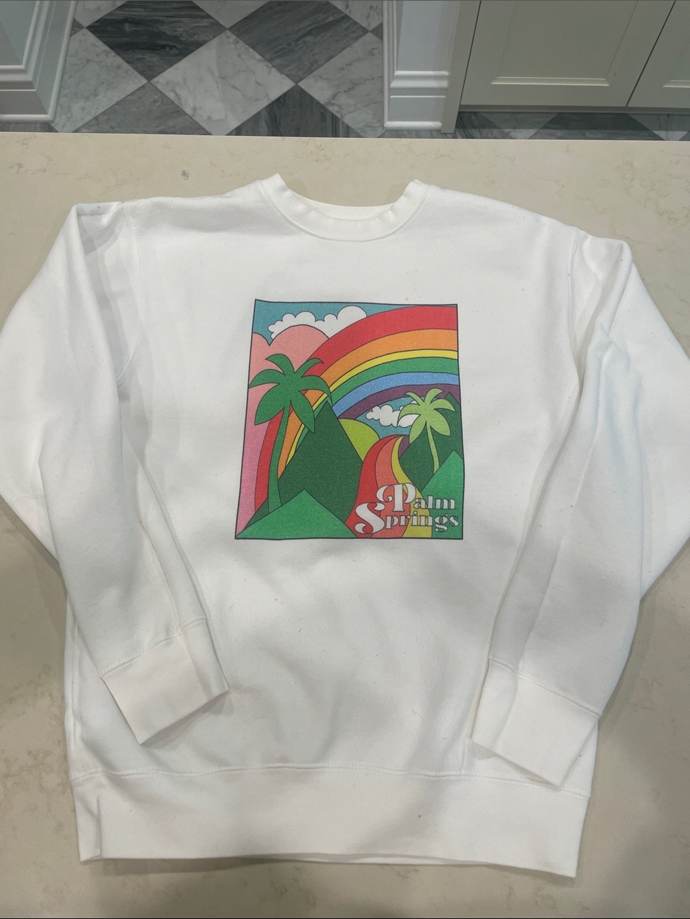 Palm Springs Graphic Crewneck Sweatshirt - White size small